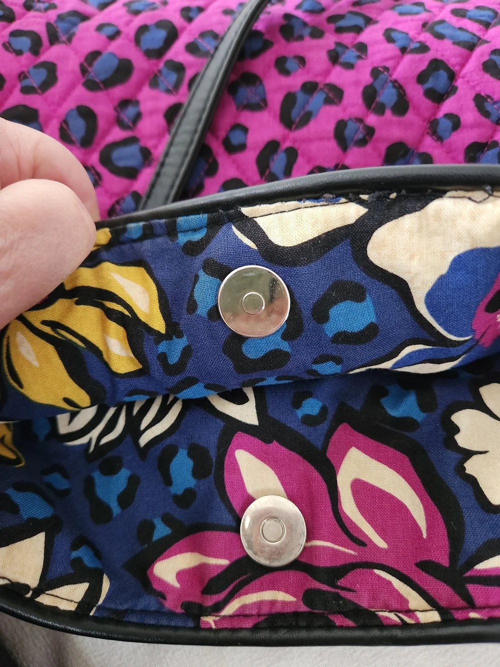 Vera Bradley Bright Pink Leopard Quilted Tote Bag with Black Trim